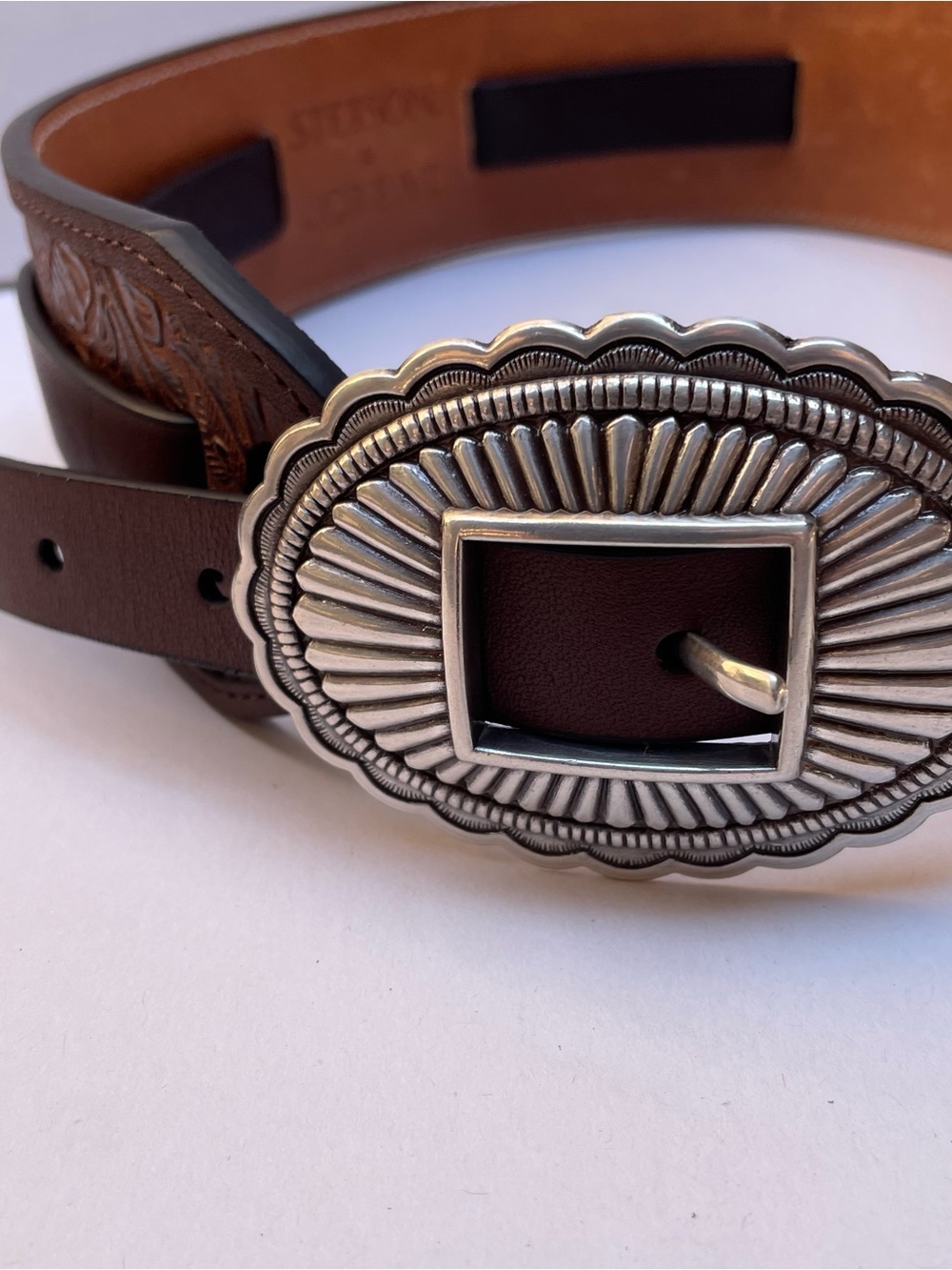 The Great Stetson Brown Tooled Leather Western Belt NWT Original Packaging - Picture 3 of 11